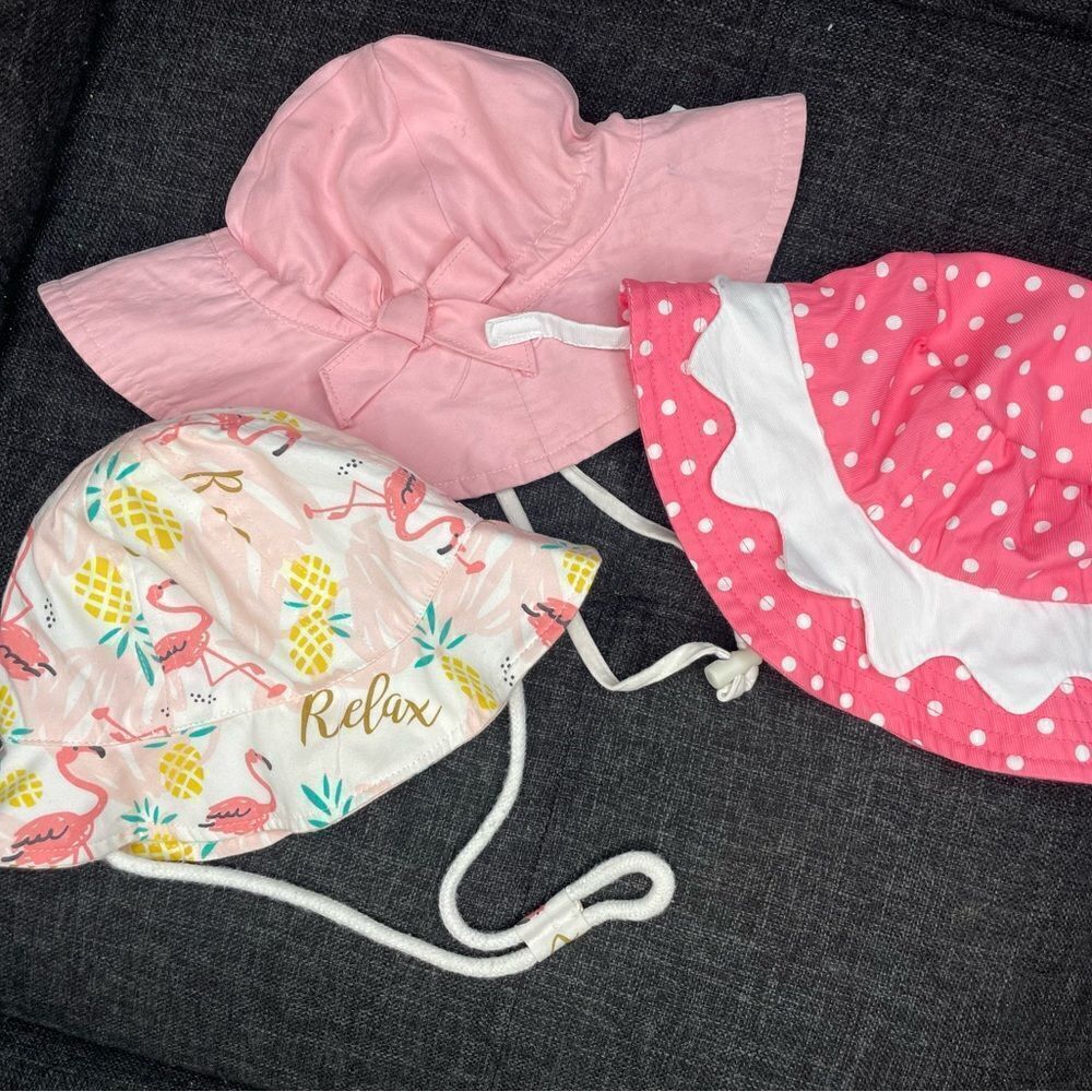 Pink Flamingo and Polka Dot Kids Sun Hat Set